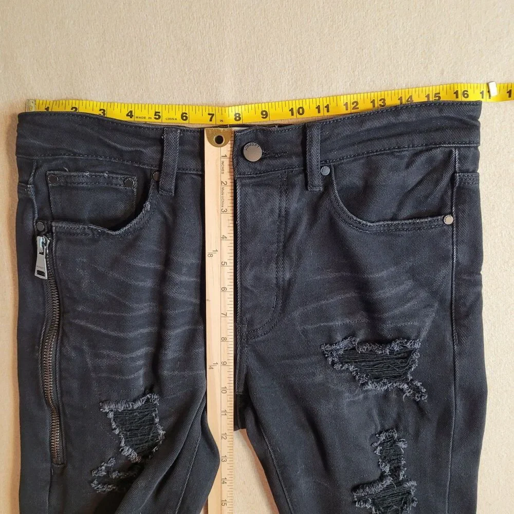 KORUPT Black Distressed Skinny Jeans Mens Tag 32 Button Fly Grunge Punk 33x31
